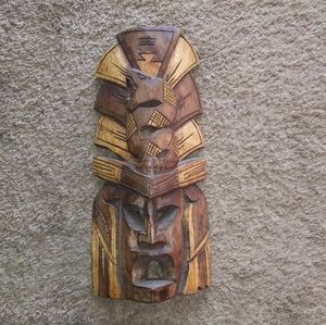 Mayan carved wood mask with Serpent